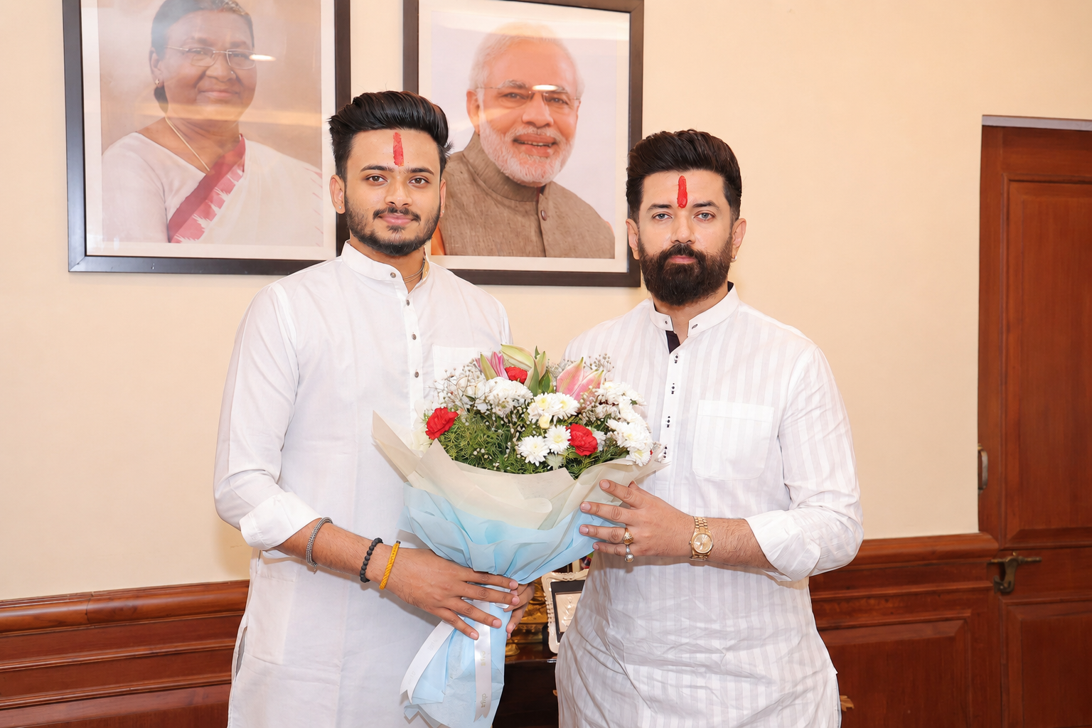 Dibyesh Pandey during a ceremonial meeting with a senior leader